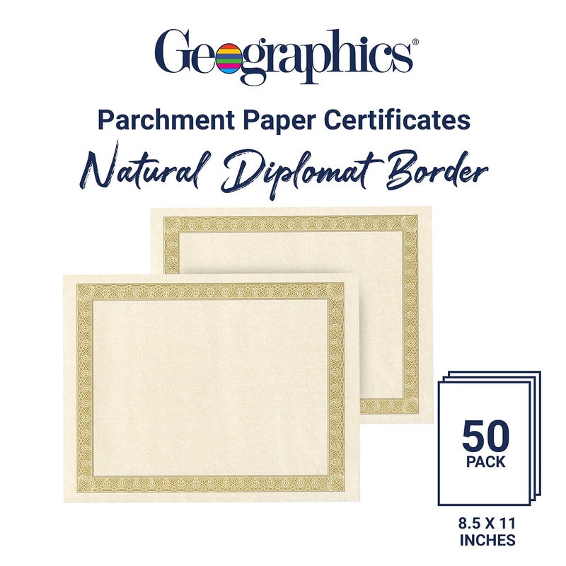 Geographics Award Blank Certificate Paper, 8.5 x 11", Natural Diplomat Golden Border Design (Pack of 50) - Image 4